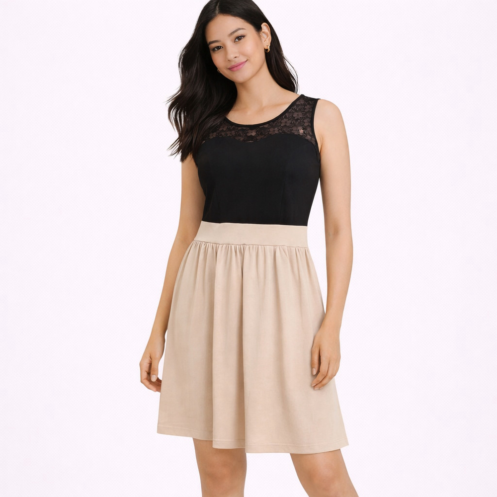 NWT Women's Ouges Black Beige Lace Sleeveless Min… - image 1